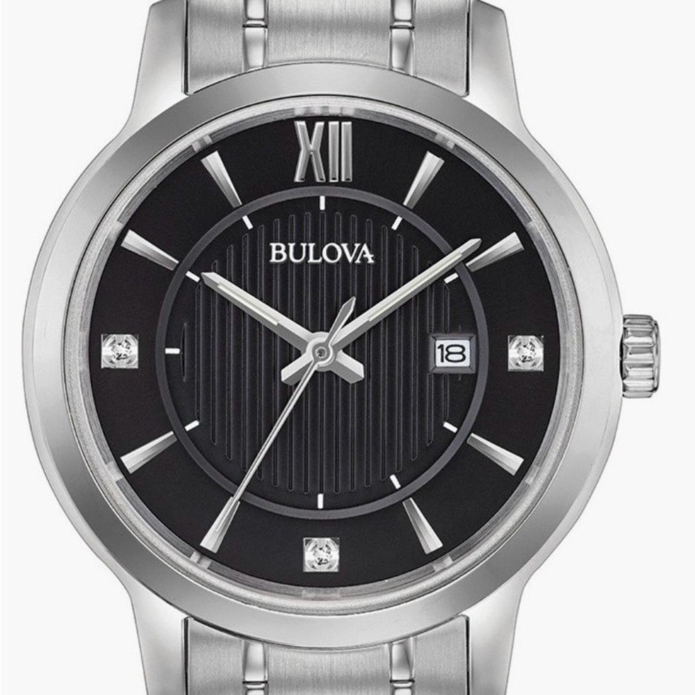 Bulova Women's Classic Stainless Steel Black Diamond Accent Women's Watch, NWT - Picture 3 of 17